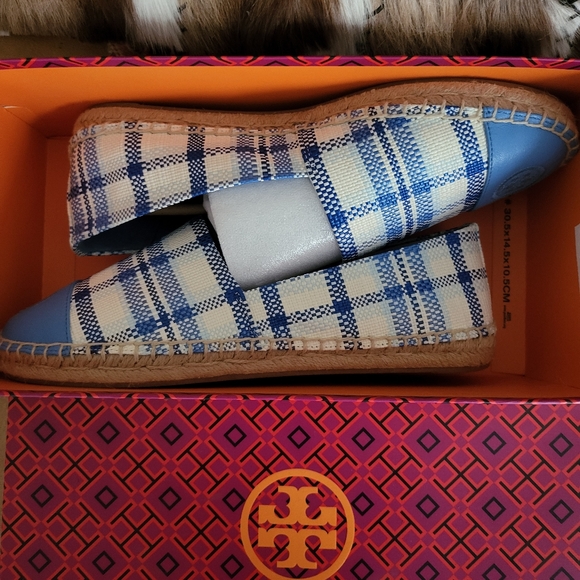 New inbox Tory Burch Color Espadrille in Blue Check Plaid/Light Chambray. Sz 9 - Picture 3 of 6